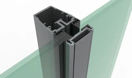 Detailansicht eines Aluminiumprofilrahmens mit Glasfüllung